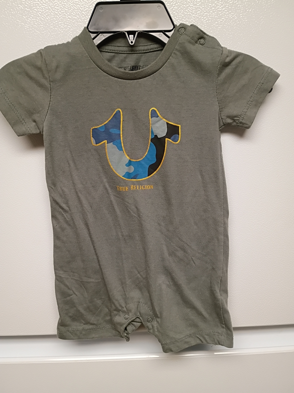 True Religion Gray One-Piece with Blue Camo Horseshoe